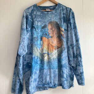 VTG Back to Earth Shirt Mens Unisex Blue Female Owl Long Sleeve Crew Neck 2XL